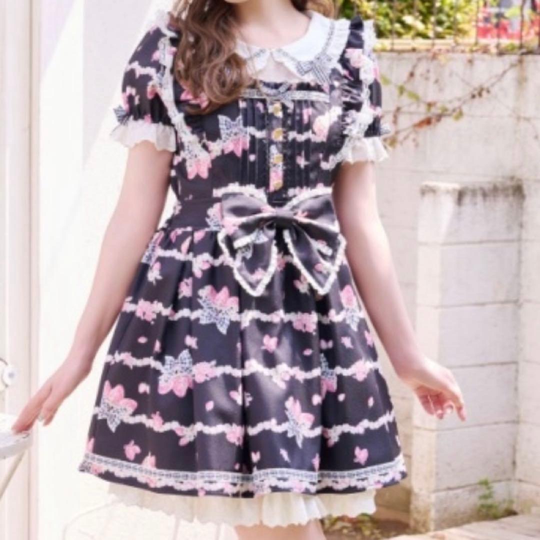 リズリサ creamy berry 柄 ワンピース ブラック M