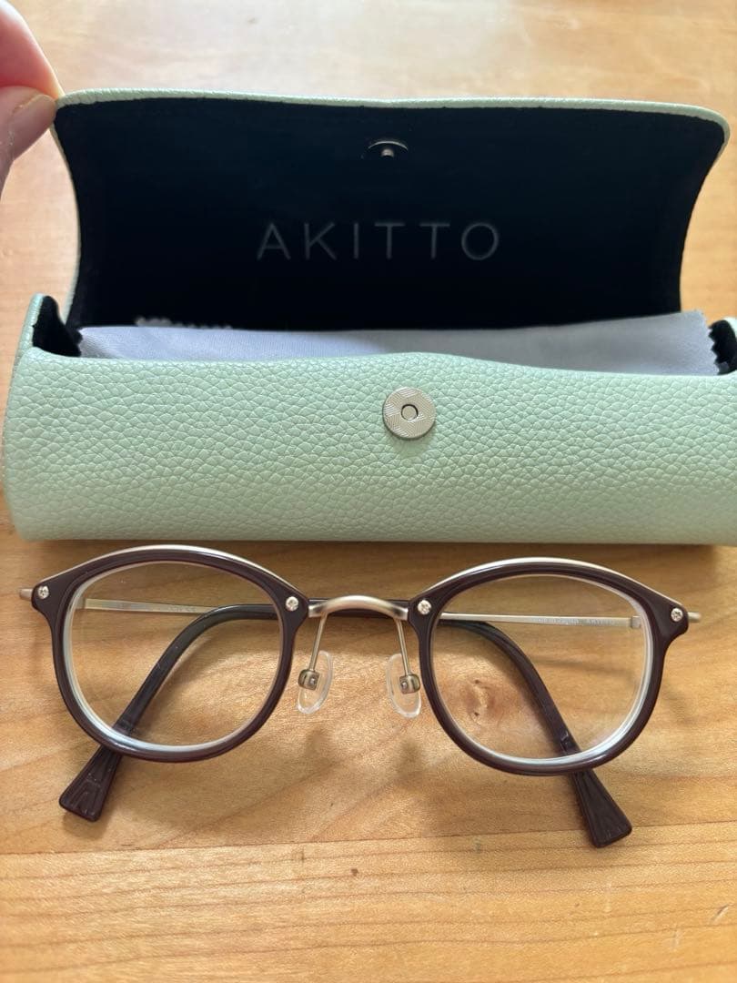 AKITTO bin3 ブラウン ラウンドメガネ 専用ケース付き
