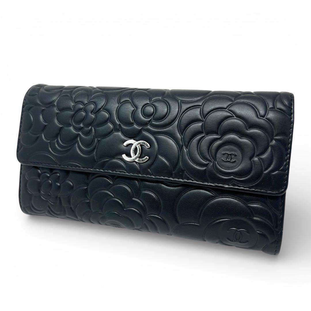 CHANEL シャネル カメリア エンボス ロングフラップウォレット 長財布